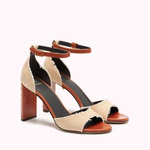 Sandales à talons Valentina Luc en toile beige foncé - Maison Skorpios par Adriana Abascal