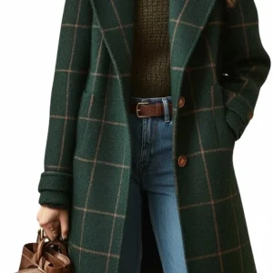 Emma | Manteau Femme Long à Carreaux – Élégant & Chic
