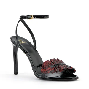 Sandales Almudena en cuir Ayers rouge et noir et talon haut - Maison Skorpios par Adriana Abascal