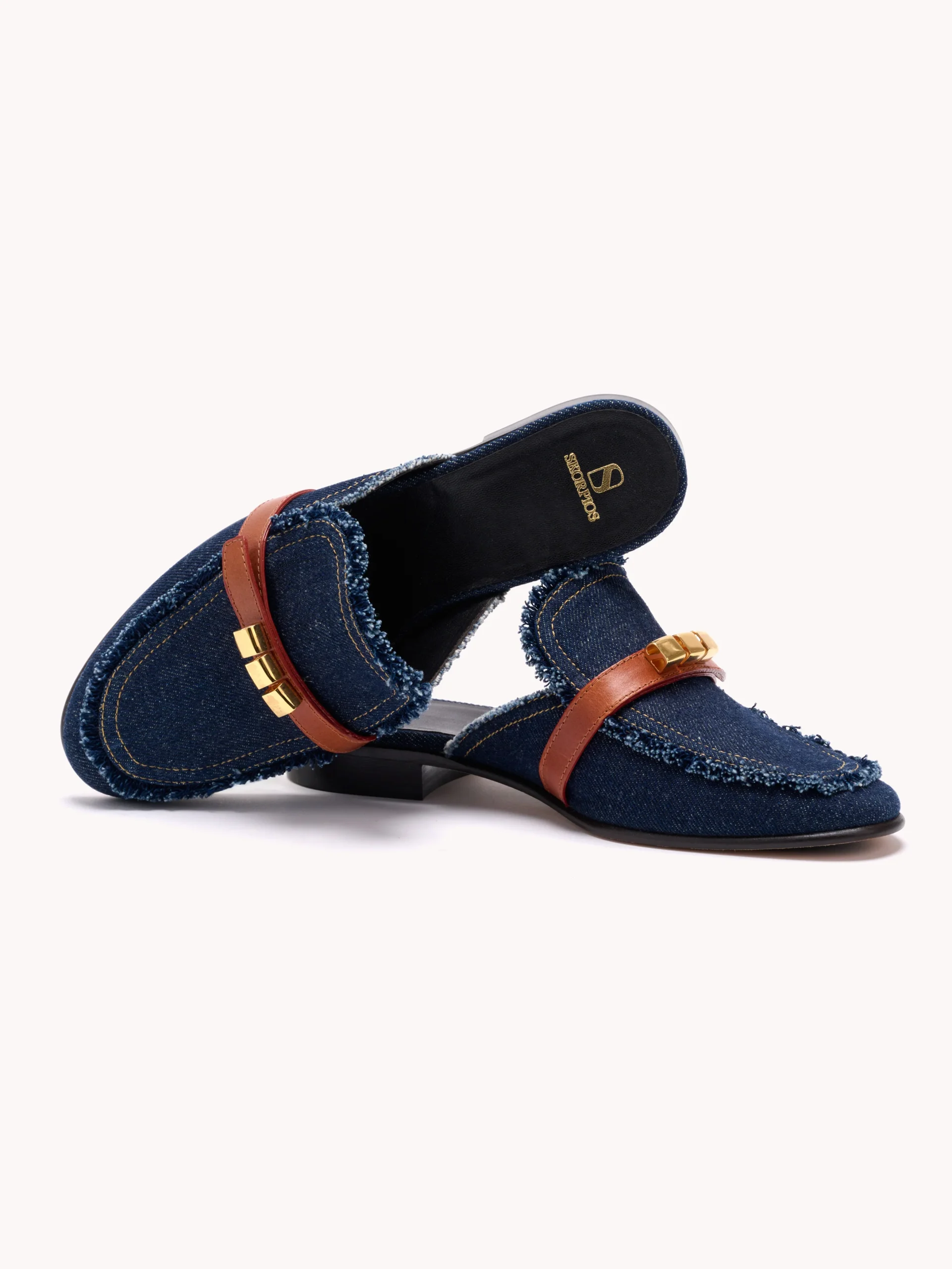 Mules plates en denim indigo Amalfi – Image 2