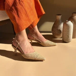 Escarpin en raphia - Jaune Nude