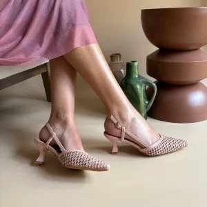 Escarpin en raphia - Rose Nude
