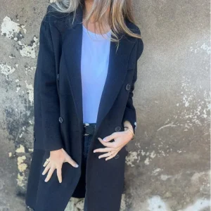 Veste décontractée mi-longue à revers et manches longues