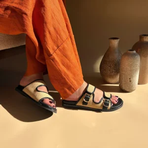 Sandales plates - Raphia & Noir
