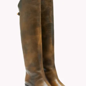 Bottes Adry Up en cuir piper marron doré et talon moyen - Maison Skorpios par Adriana Abascal