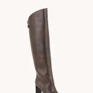 Bottes Adriana en cuir piper marron chocolat et talon haut - Maison Skorpios par Adriana Abascal