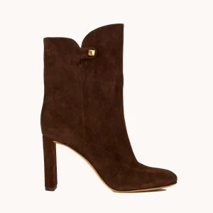 Bottines Gabriella en suède marron café et talon haut - Maison Skorpios par Adriana Abascal
