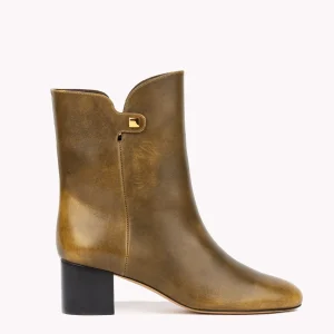 Bottines Gaby en cuir piper marron doré et talon moyen - Maison Skorpios par Adriana Abascal