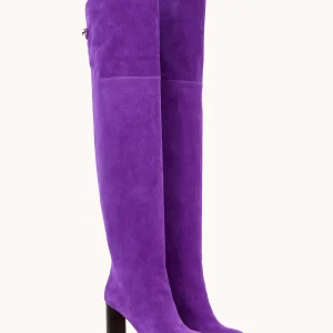 Cuissardes Marylin en suède violet et talon haut - Maison Skorpios par Adriana Abascal