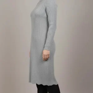 Pull Long Col Roulé en Maille Côtelée gris