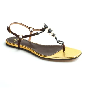 Sandales Bianca en cuir bourbon marron et scorpion doré - Maison Skorpios par Adriana Abascal