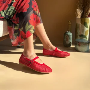 Ballerines en résille - Rouge