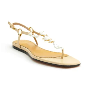 Sandales Bianca en cuir beige et scorpion blanc - Maison Skorpios by Adriana Abascal