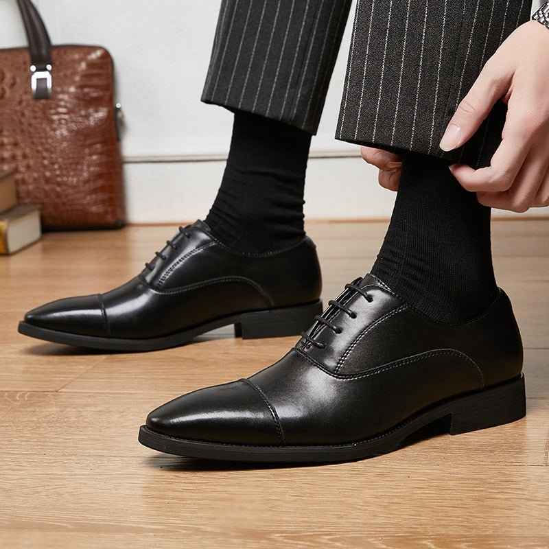 Oxford cuir homme chaussures business - Chaussures à lacets, bout pointu et amorti souple – Image 2